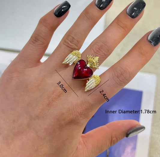 Red Wing Heart Ring vintage Style - Lizi Yarce Accesories
