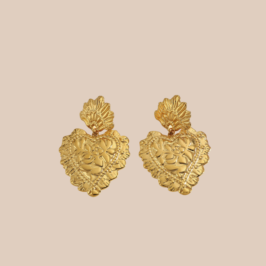 Heart pendant Earring fashionable shape 18k Gold plated - Lizi Yarce Accesories