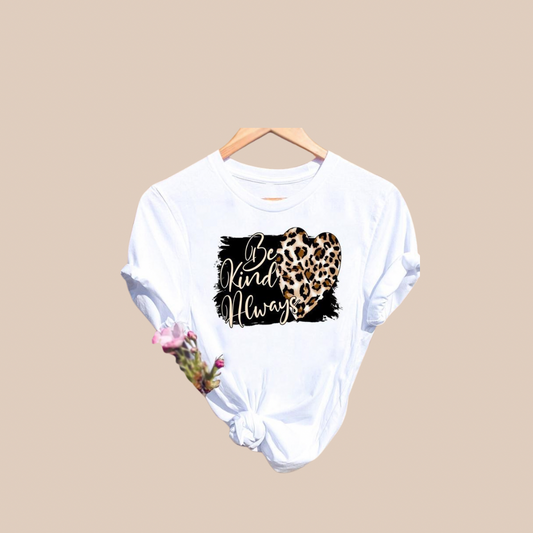 Women's Streetwear Leopard Heart Be kind Always Short Sleeve Printing T-Shirts - Lizi Yarce Accesories