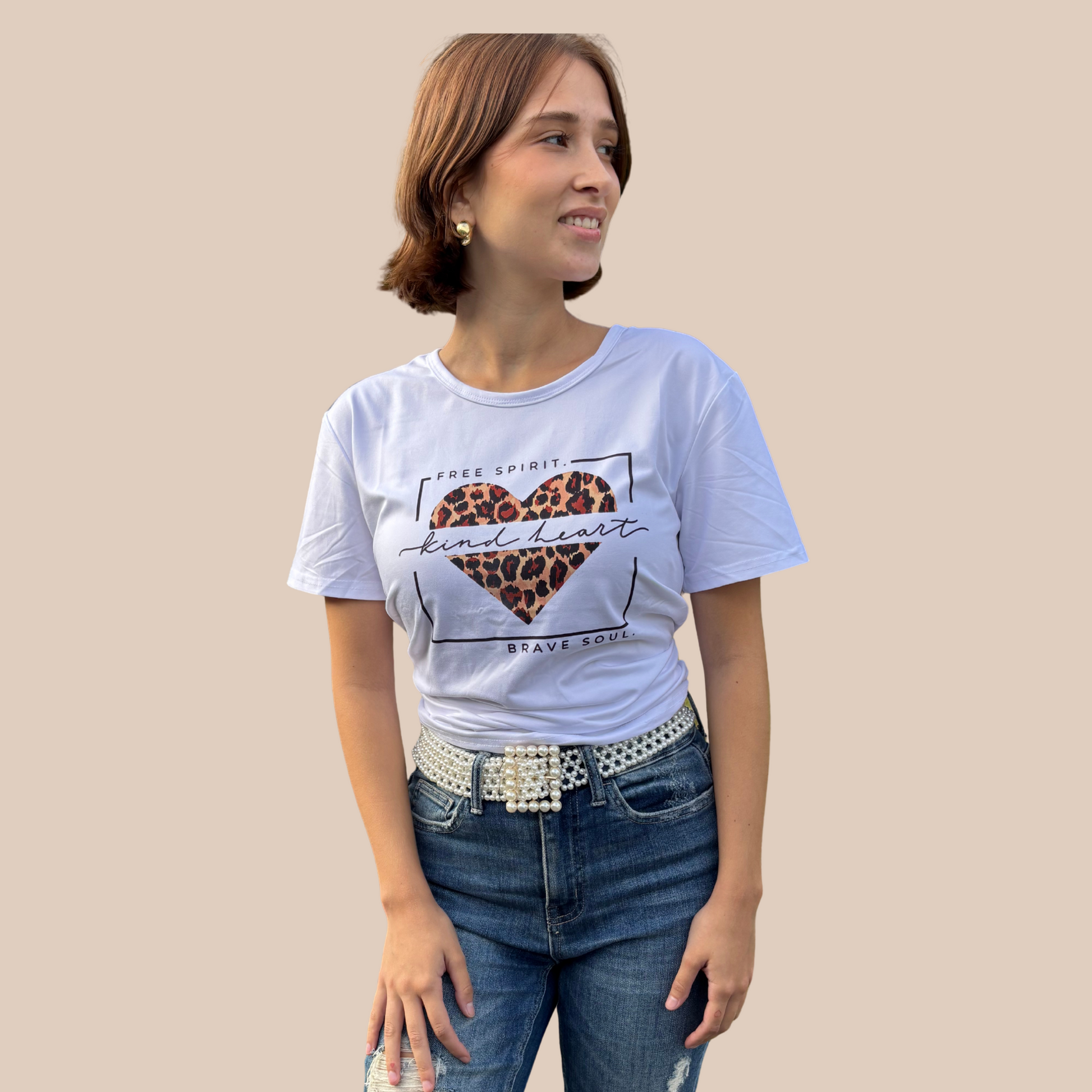 Women's Streetwear Leopard Heart free Spirit… Short Sleeve Printing T-Shirts - Lizi Yarce Accesories