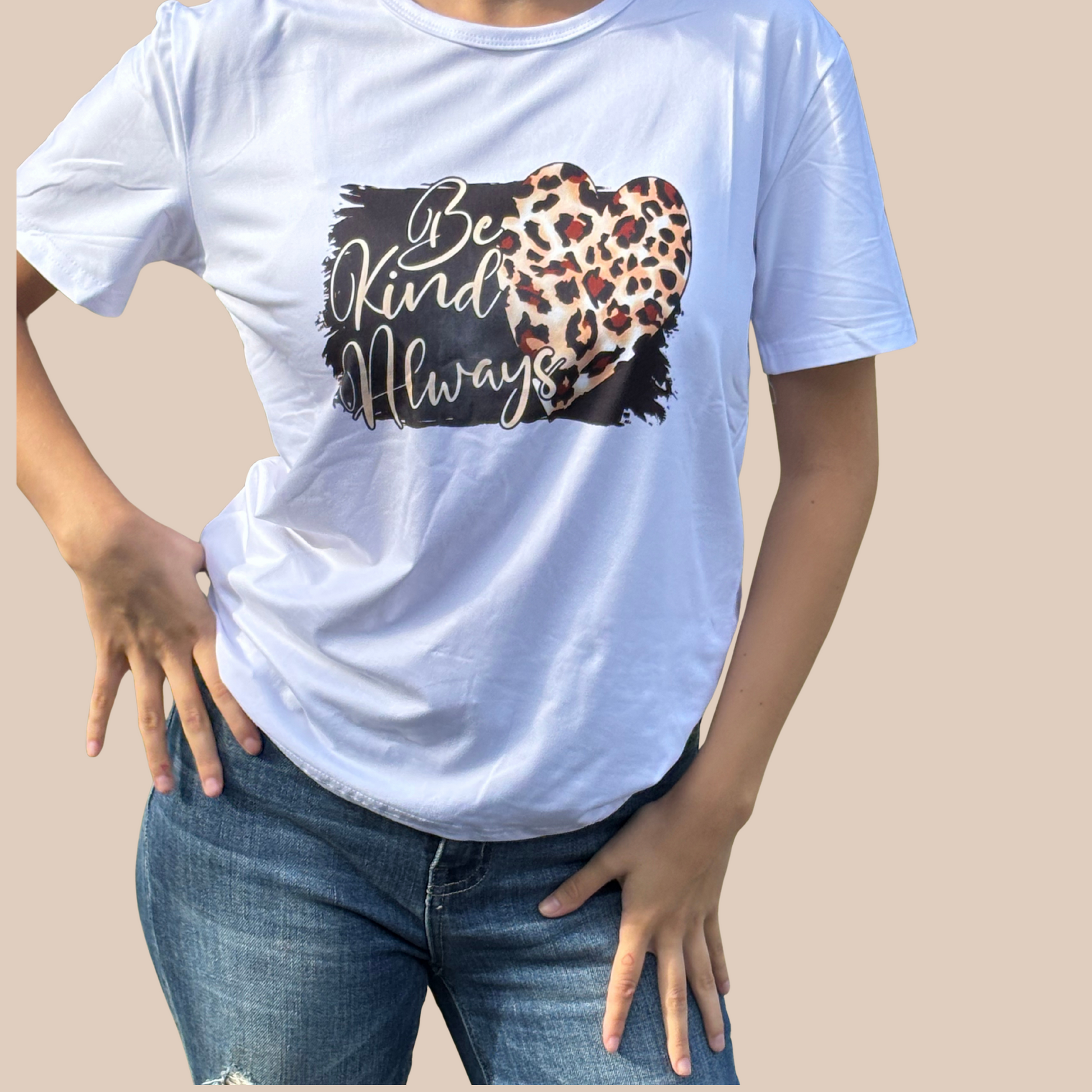Women's Streetwear Leopard Heart Be kind Always Short Sleeve Printing T-Shirts - Lizi Yarce Accesories