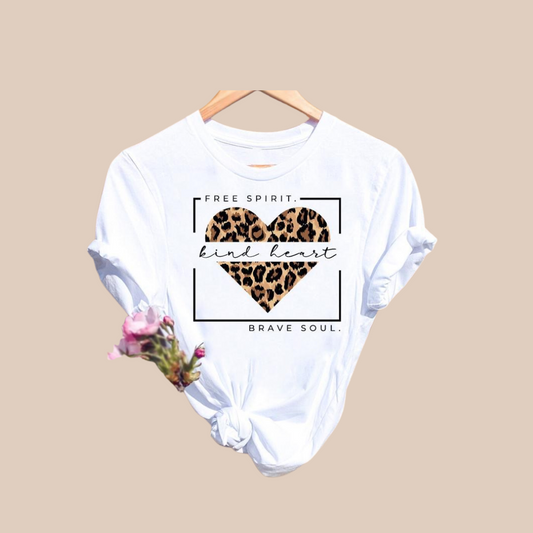 Women's Streetwear Leopard Heart free Spirit… Short Sleeve Printing T-Shirts - Lizi Yarce Accesories