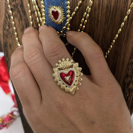 Red Heart Crown Ring vintage Style - Lizi Yarce Accesories
