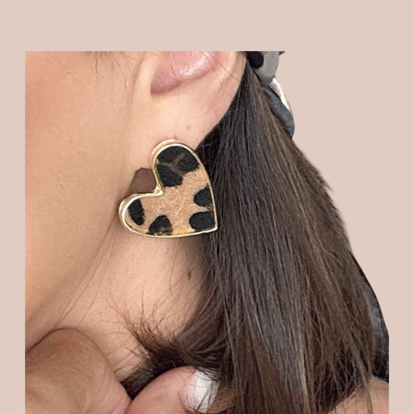 Animal print heart Earrings studs gold fill