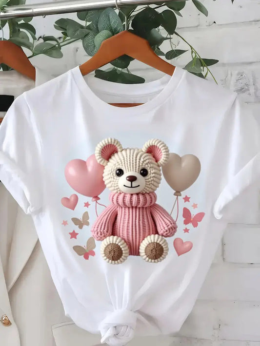 Women Tshirt 3D Bear design short sleeve