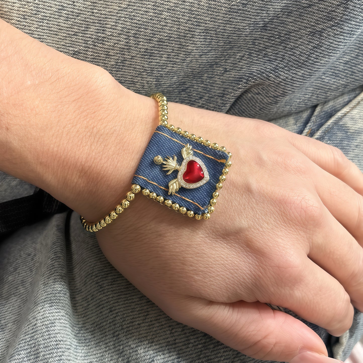 Vintage Red Wins Heart Scapulary  Ajusted bracelets