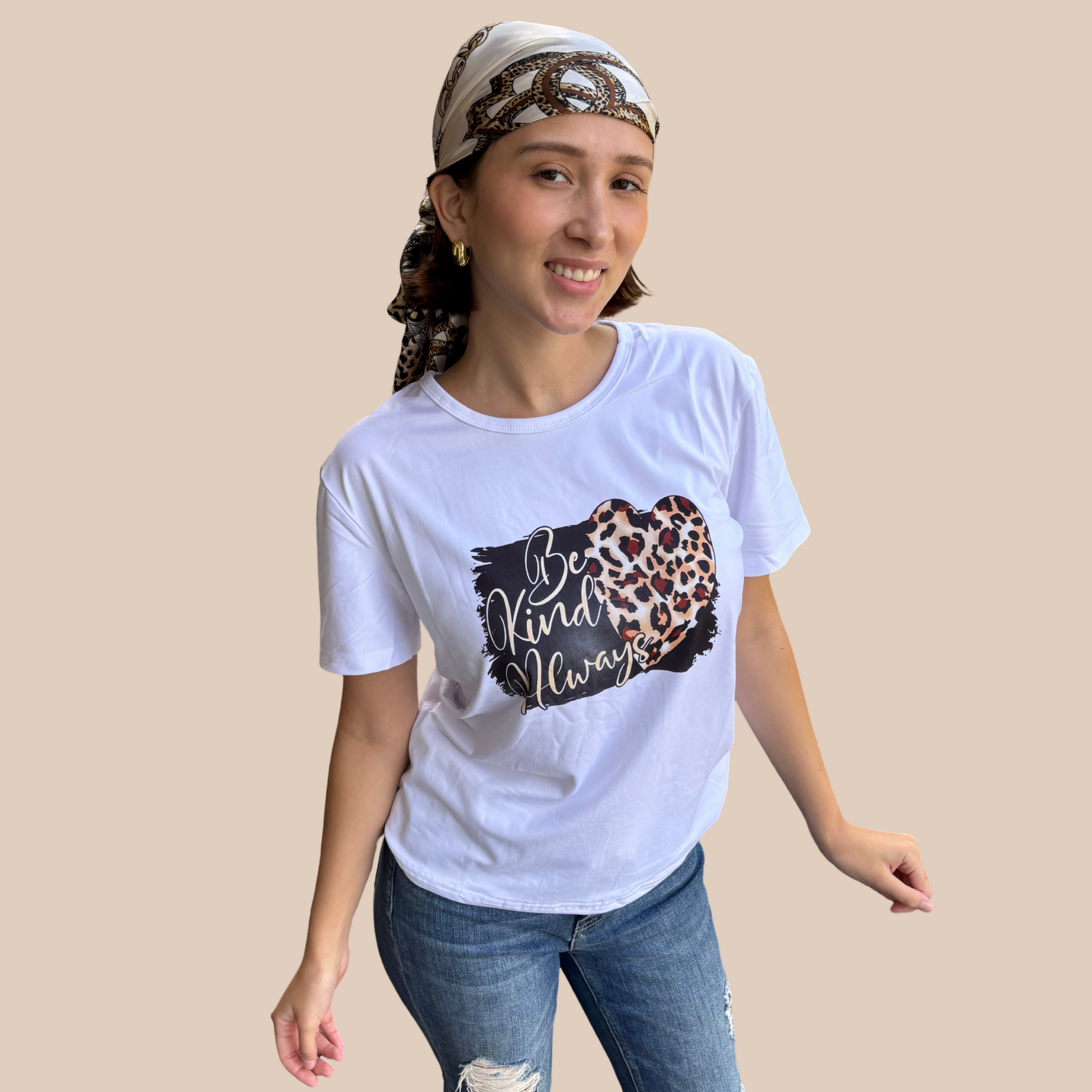 Women's Streetwear Leopard Heart Be kind Always Short Sleeve Printing T-Shirts - Lizi Yarce Accesories