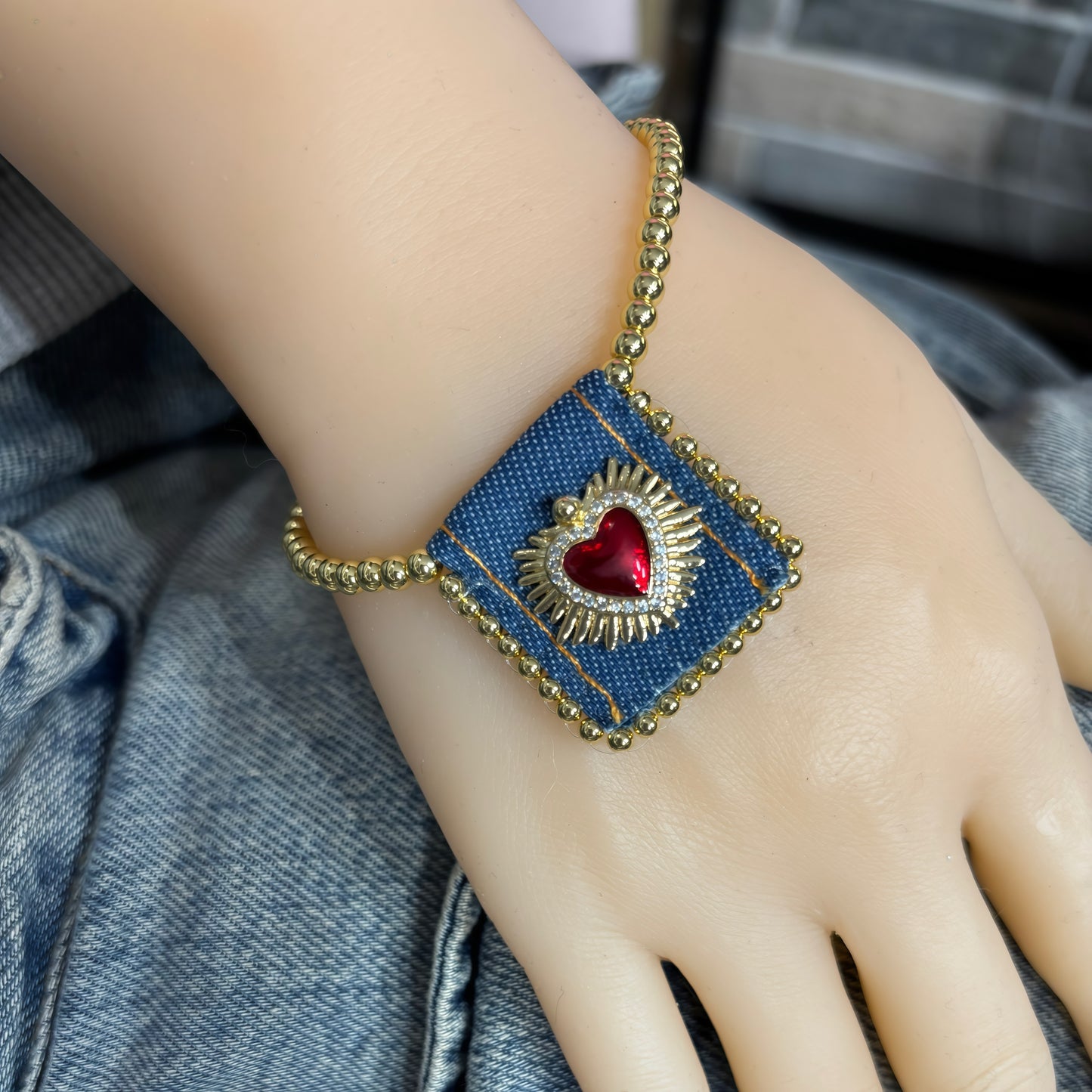 Vintage Red Heart Scapulary  Ajusted bracelets