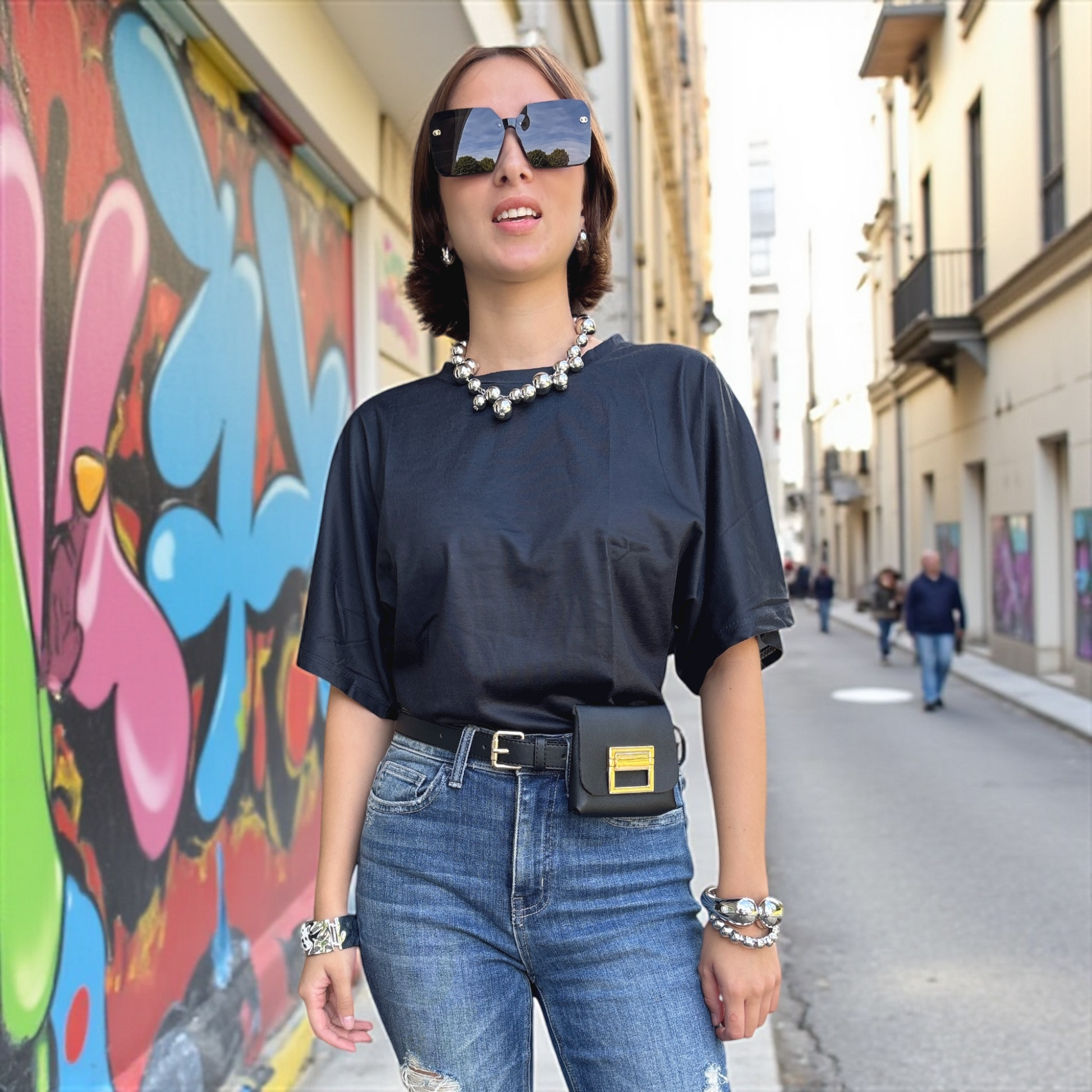 Round tassel platin necklace Silver color - Lizi Yarce Accesories