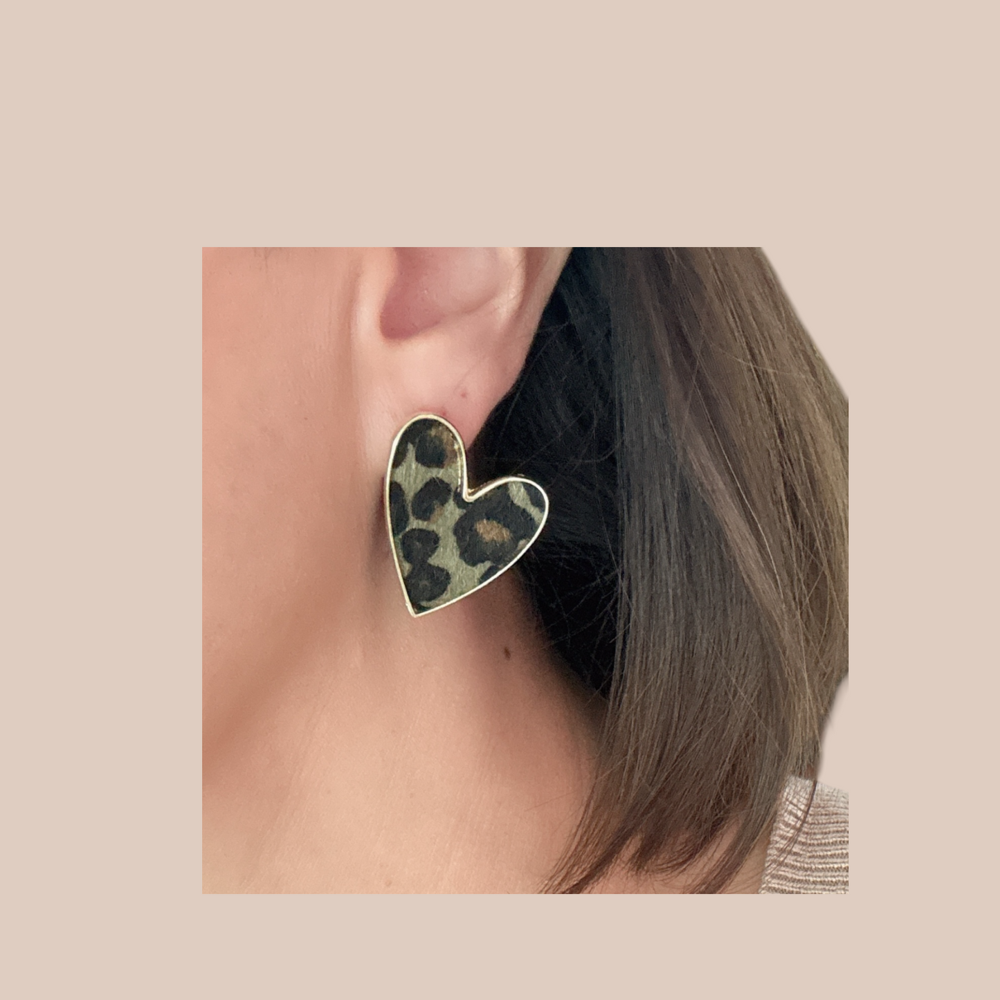Animal print heart Earrings studs gold fill