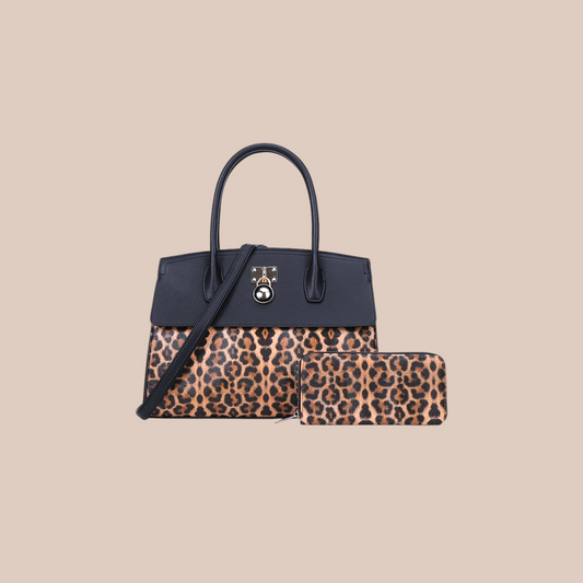 2 in 1 Leopard Print Padlock Satchel