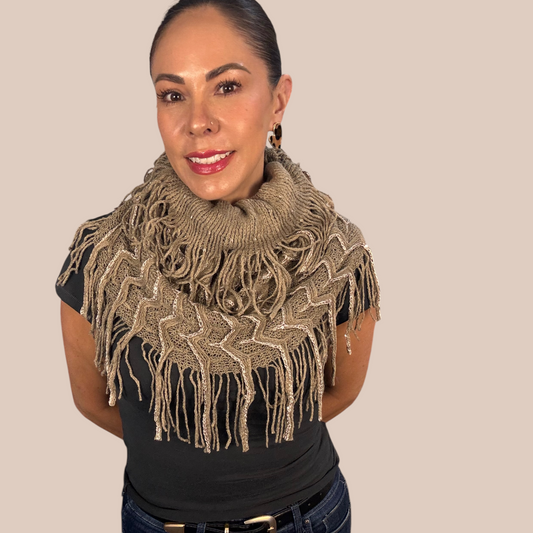 Basic Assorted Fringe Infinity Scarve Beige Color for Stylish Accessories with Chic Fringe Detail & Versatile Beige Color for Any Outfit