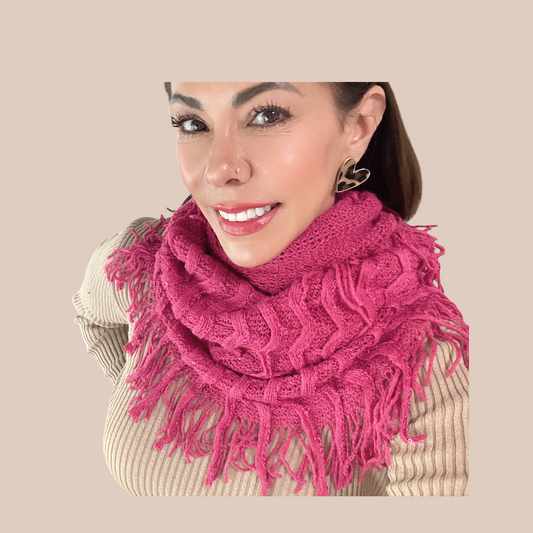 Basic Assorted Fringe Infinity Scarve Beige Color for Stylish Accessories with Chic Fringe Detail & Versatile Beige Color for Any Outfit
