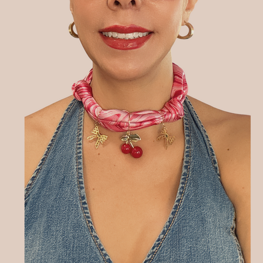 Elegant Bandanna Neckles with Cherry Charm Versatile Fashion Jewelry