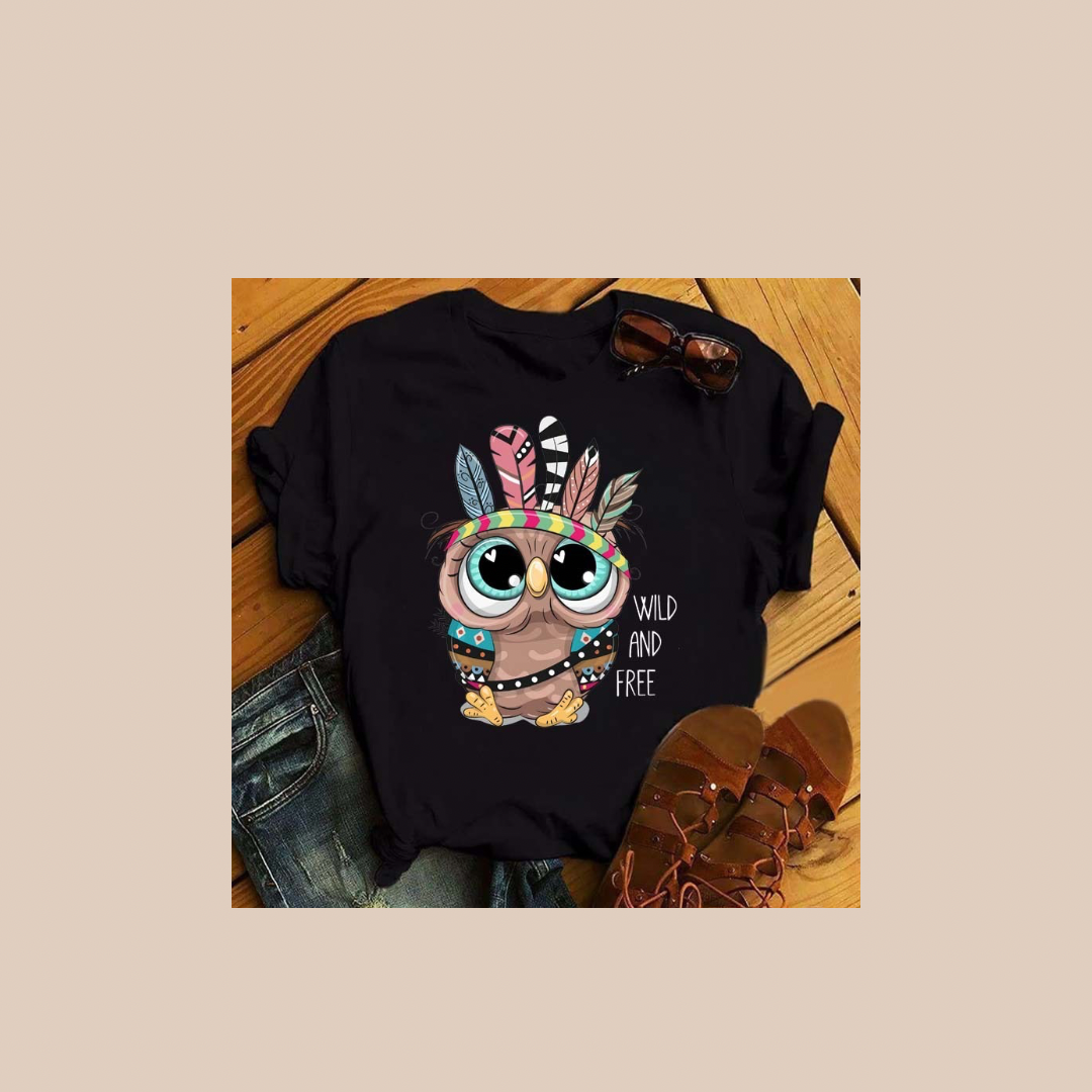 Women's Streetwear Cartoon Owl Short Sleeve Printing T-Shirts - Lizi Yarce Accesories