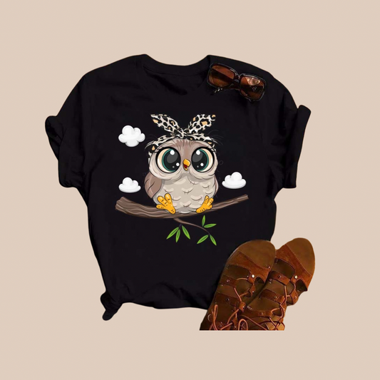 Women's Streetwear Cartoon Owl Short Sleeve Printing T-Shirts - Lizi Yarce Accesories