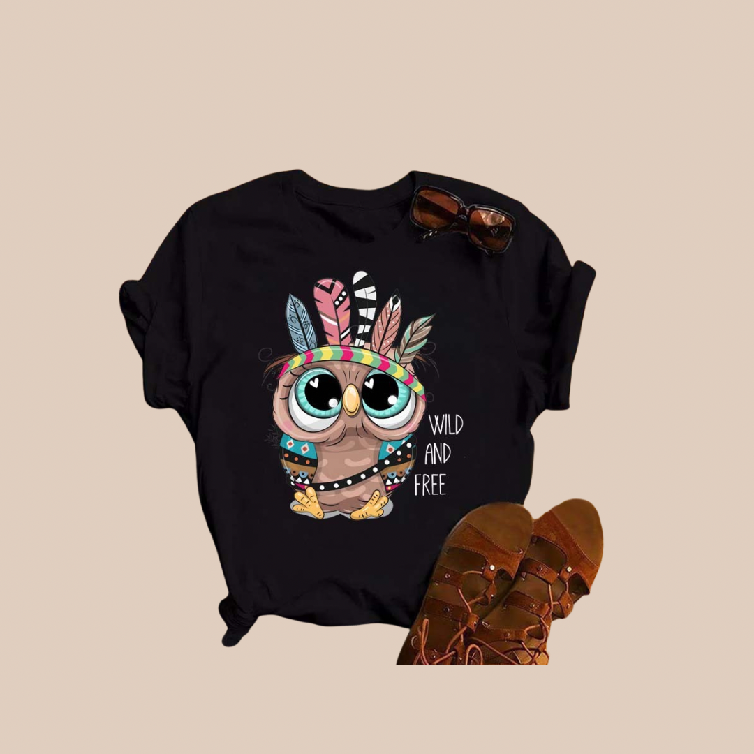 Women's Streetwear Cartoon Owl Short Sleeve Printing T-Shirts - Lizi Yarce Accesories